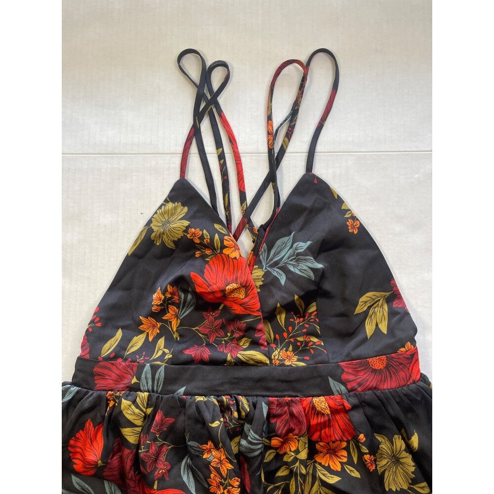 Midnight Bloom Maxi Dress Sz S Floral Deep V Neck Side Slit Boho Chic Summer NWT